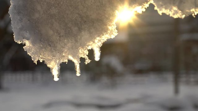 A close-up shot of snow melting on the sun.