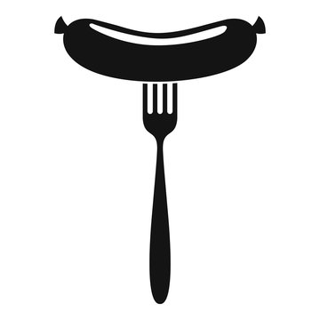 Sausage on fork icon. Simple illustration of sausage on fork vector icon for web