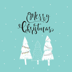 Merry Christmas cute greeting card with hand drawn lettering