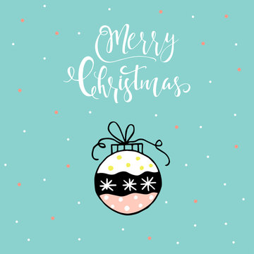 Merry Christmas cute greeting card with hand drawn lettering
