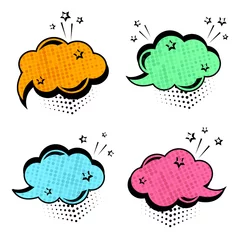 Poster Colorful set of speech bubbles. Comic sound effects in pop art style. Vector illustration © Sylfida