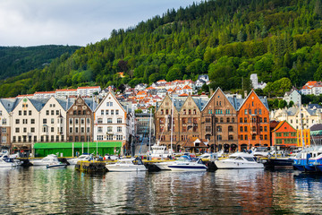 Bergen, Norway. View of historical buildings in Bryggen- Hanseatic wharf in Bergen, Norway. UNESCO World Heritage Site. Artistic picture. Beauty world.