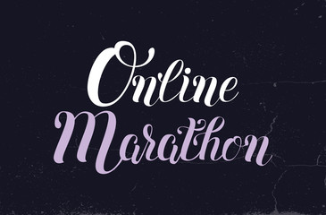Fototapeta na wymiar Online marathon vector hand written lettering