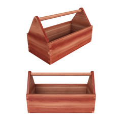 Empty wood toolbox on a white background. 3d rendering