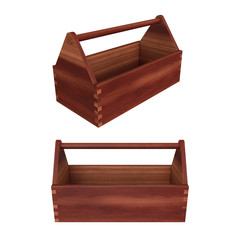 Empty wood toolbox on a white background. 3d rendering