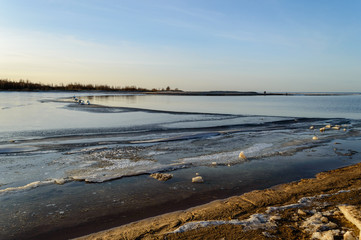 frozen beach in cold winters day