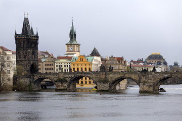 Fototapeta na wymiar Prague gothic Charles Bridge with the Oldtown, Czech Republic