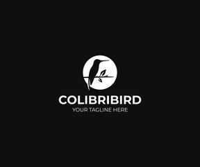 Hummingbird Logo Template. Colibri and Moon Vector Design. Bird Illustration