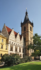 Fototapeta na wymiar Townhouse of New town at Charles square in Prague. Czech Republic