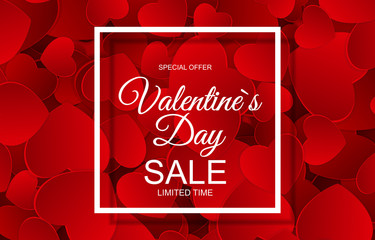 Valentines Day Sale Card with Frame. Vector Illustration