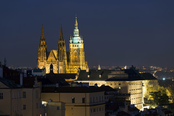 Naklejka premium Winter night Prague City with gothic Castle, Czech Republic