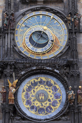 Historical medieval astronomical Clock in Prague on Old Town Hall , Czech Republic