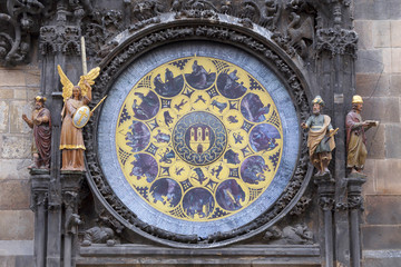 Historical medieval astronomical Clock in Prague on Old Town Hall , Czech Republic