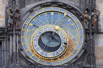 Historical medieval astronomical Clock in Prague on Old Town Hall , Czech Republic