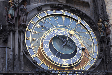 Historical medieval astronomical Clock in Prague on Old Town Hall , Czech Republic