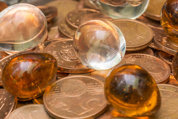 Cents of euro or copper coins. Pattern from euro cents. Money.