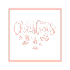 Merry Christmas Hand Drawn abstract universal background with hand lettering and sketched doodle of different xmas spices, kitchen herbs, citrus and xmas pine branches. Holiday vector illustration
