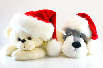 plush toys bear and dog isolated on white background. This has clipping path.