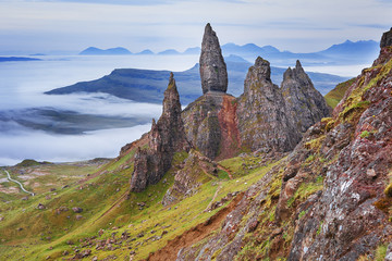 Old man of Storr, Scottish highlands in a cloudy morning - Scotland, UK