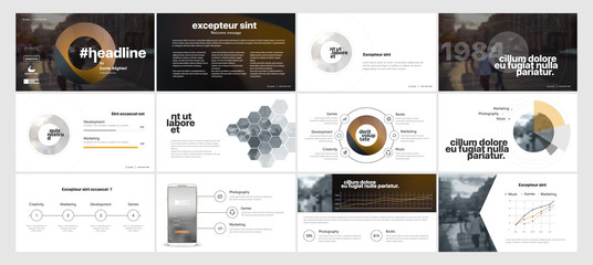 Gold black minimal presentation templates elements on a white background. Vector infographics. Use in Presentation, flyer and leaflet, corporate report, marketing, advertising, annual report, banner.