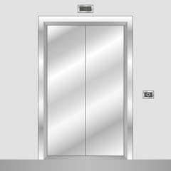 Metal elevator with closed doors. Realistic office building lift. Vector illustration.