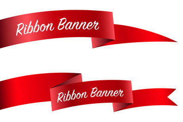 Ribbon set, banner collection. Red realistic flags for text. Vector illustration.