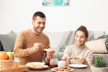 Young couple morning together family love concept