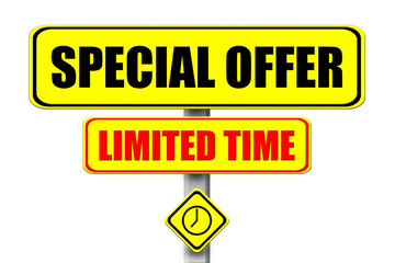 Yellow signboard with the words Special Offer Limited Time written