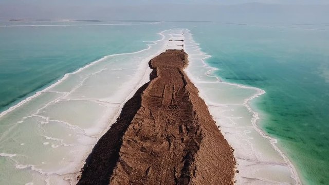 Aerial footage of Salt deposits in the heart of the Dead Sea.
