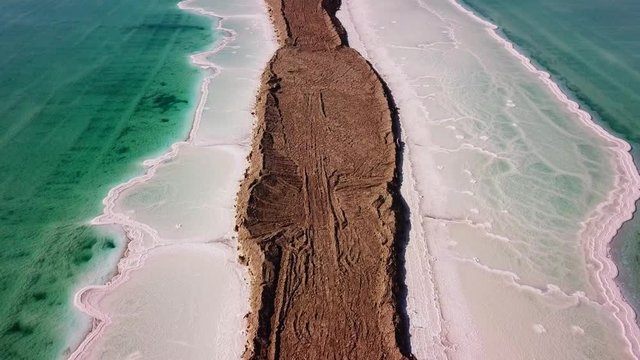 Aerial footage of Salt deposits in the heart of the Dead Sea.