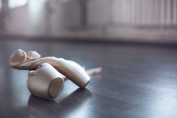 Pointe ballet dancing shoes isolated in studio no people close-up