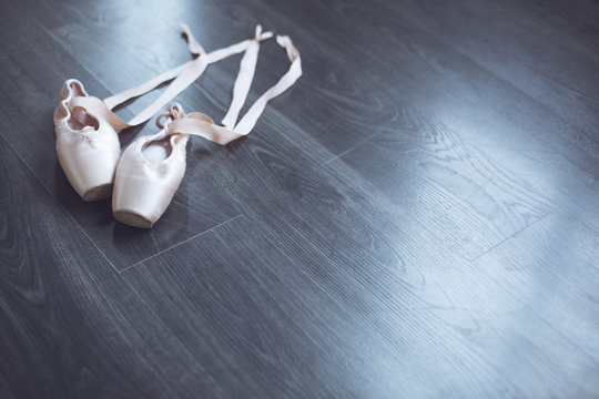 Pointe Ballet Dancing Shoes Isolated In Studio No People