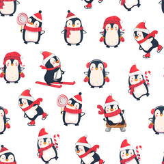 seamless pattern with penguins