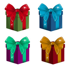set of gift boxes in different colors, vector illustration