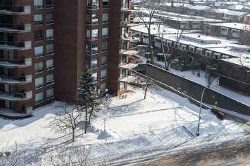 Duplex buildings with huge windows and balconies in Montreal, Canada.