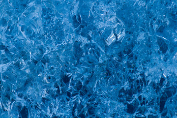 Blue glacial ice close up