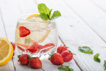 Strawberry juice and lemon soda juice mixed with soda