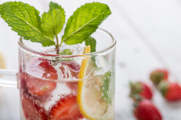 Strawberry juice and lemon soda juice mixed with soda