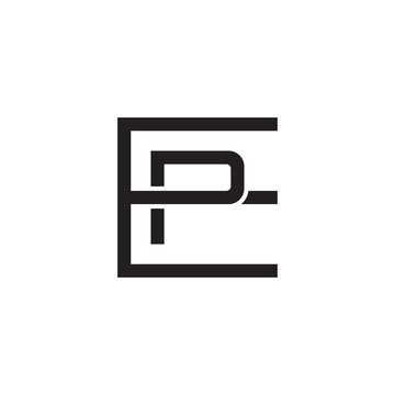 Initial letter E and P, EP, PE, overlapping P inside E, line art logo, black monogram color
