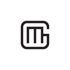 Initial letter G and M, GM, MG, overlapping M inside G, line art logo, black monogram color