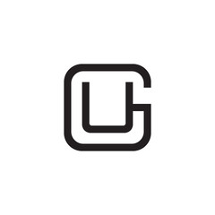 Initial letter G and U, GU, UG, overlapping U inside G, line art logo, black monogram color