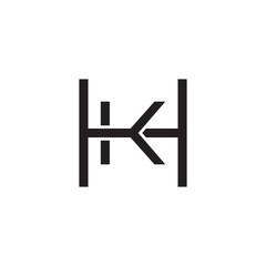 Initial letter H and K, HK, KH, overlapping K inside H, line art logo, black monogram color
