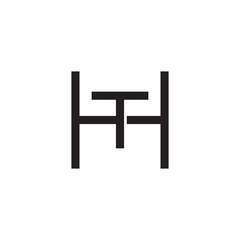 Initial letter H and T, HT, TH, overlapping T inside H, line art logo, black monogram color