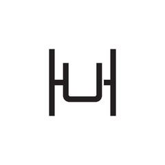 Initial letter H and U, HU, UH, overlapping U inside H, line art logo, black monogram color