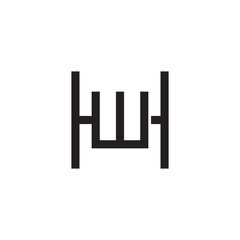 Initial letter H and W, HW, WH, overlapping W inside H, line art logo, black monogram color