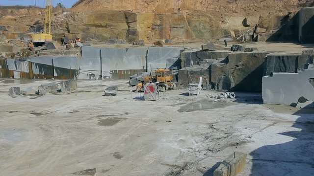 Panoramic shot of Extraction of granite stone in a quarry
