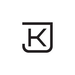 Initial letter J and K, JK, KJ, overlapping K inside J, line art logo, black monogram color