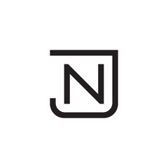Initial letter J and N, JN, NJ, overlapping N inside J, line art logo, black monogram color