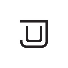Initial letter J and U, JU, UJ, overlapping U inside J, line art logo, black monogram color