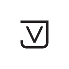 Initial letter J and V, JV, VJ, overlapping V inside J, line art logo, black monogram color